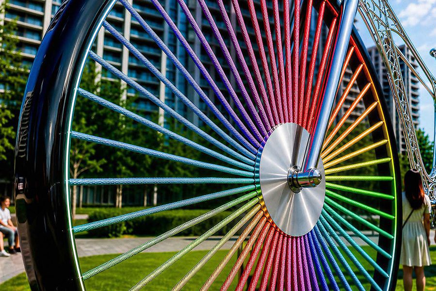 interactive art bicycle wheel with colorful parts interactive art bicycle wheel with colorful parts