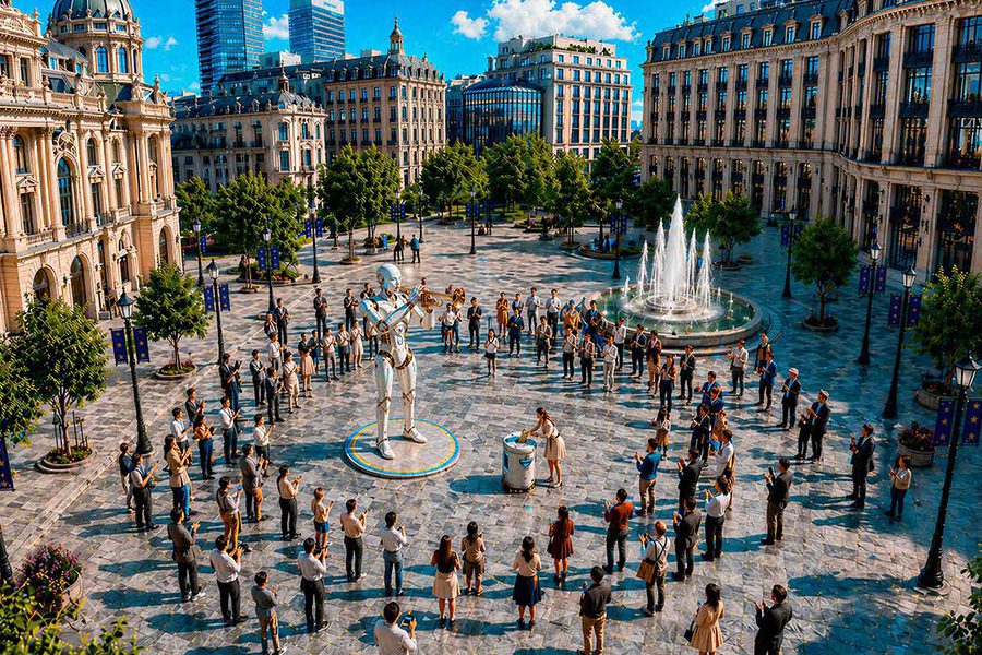 interactive art robot plays trumpet on public interactive art robot plays trumpet on public