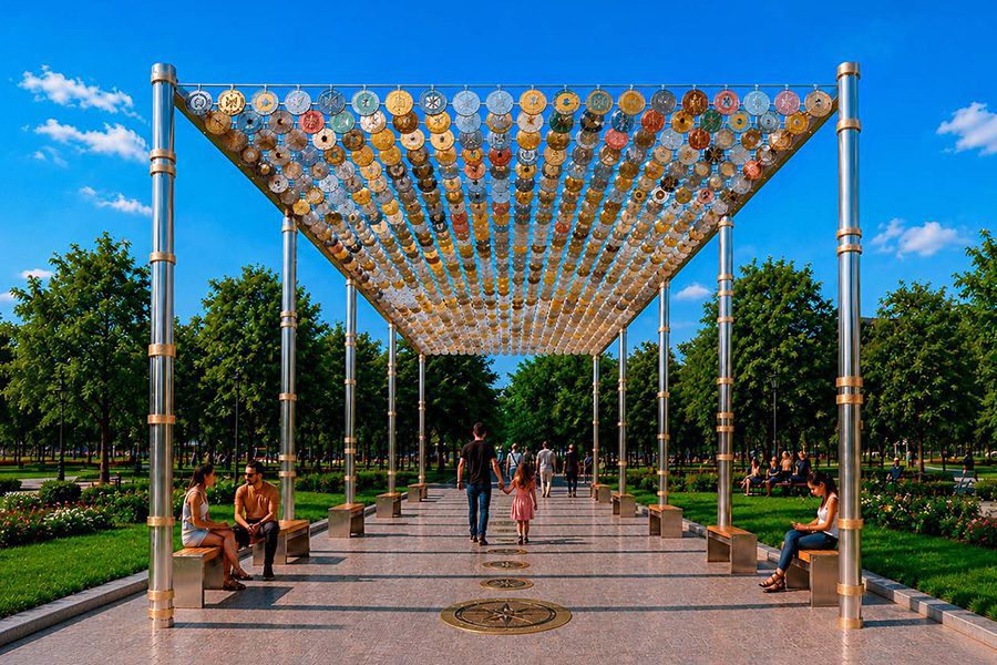 public square with tent made from coins public square with tent made from coins