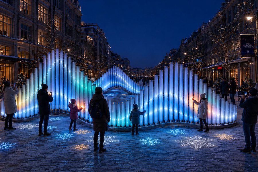 pipes forming waves with led on public square different colors pipes forming waves with led on public square different colors