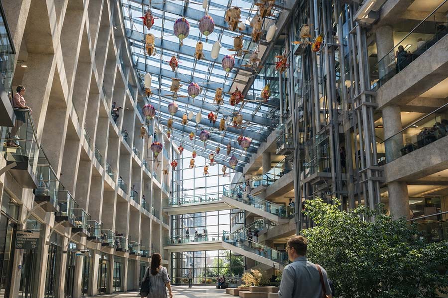 kinetic art installation in atrium