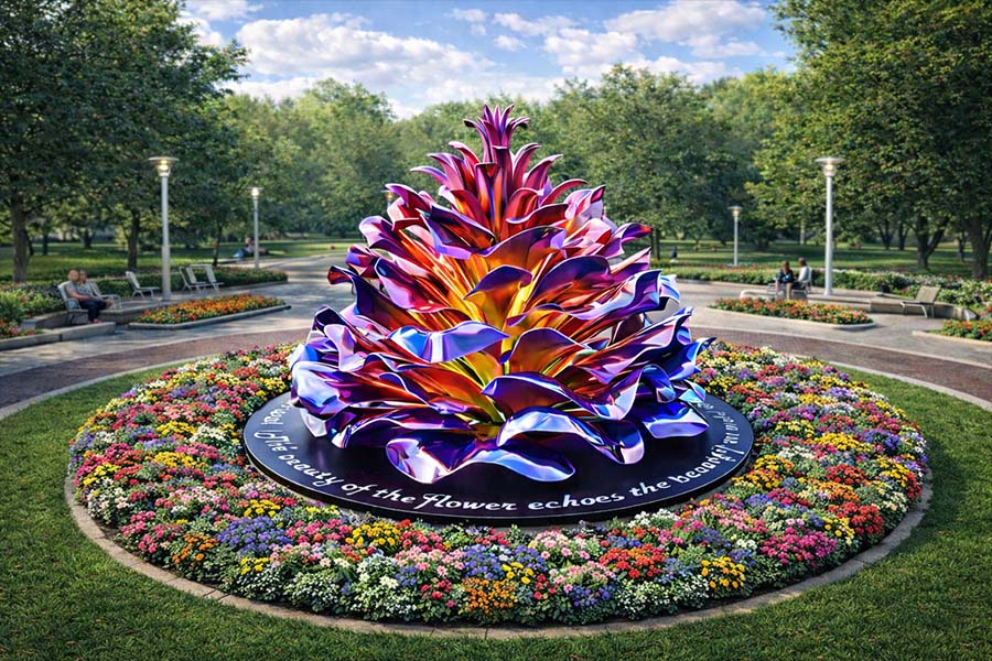 colorful custom metal flower sculpture