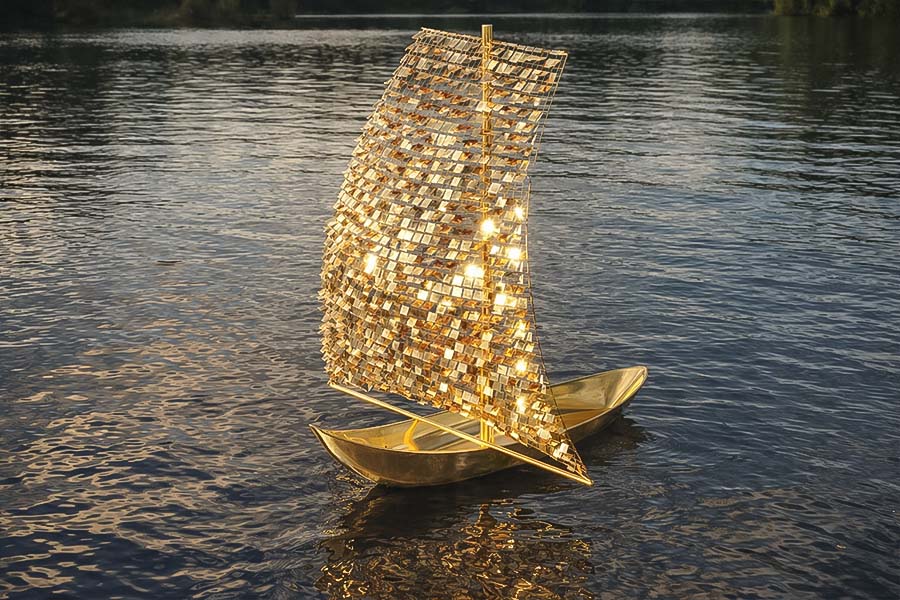 custom engraved sail sculpture