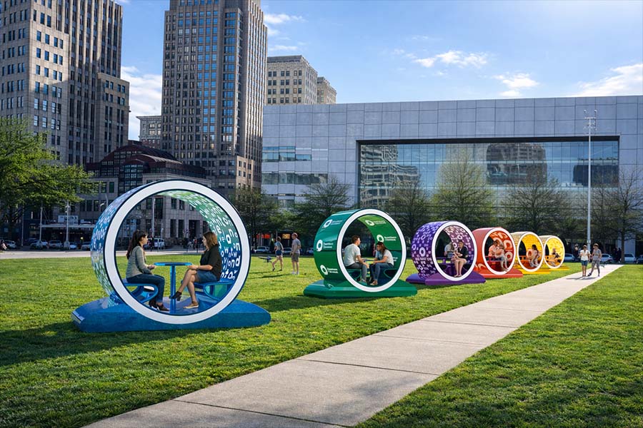branded art objects with seating