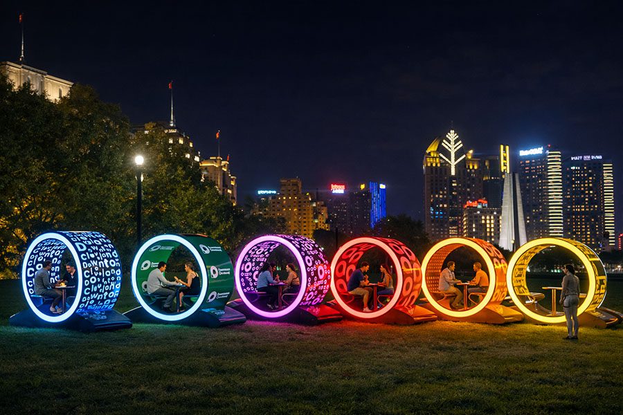 colorful circular art features in public park