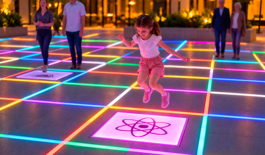 kid jumping on the outdoor interactive floor