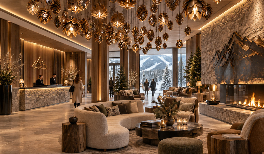hotel lobby with kinetic art feature