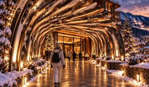 arch made from skies in winter ski resorts