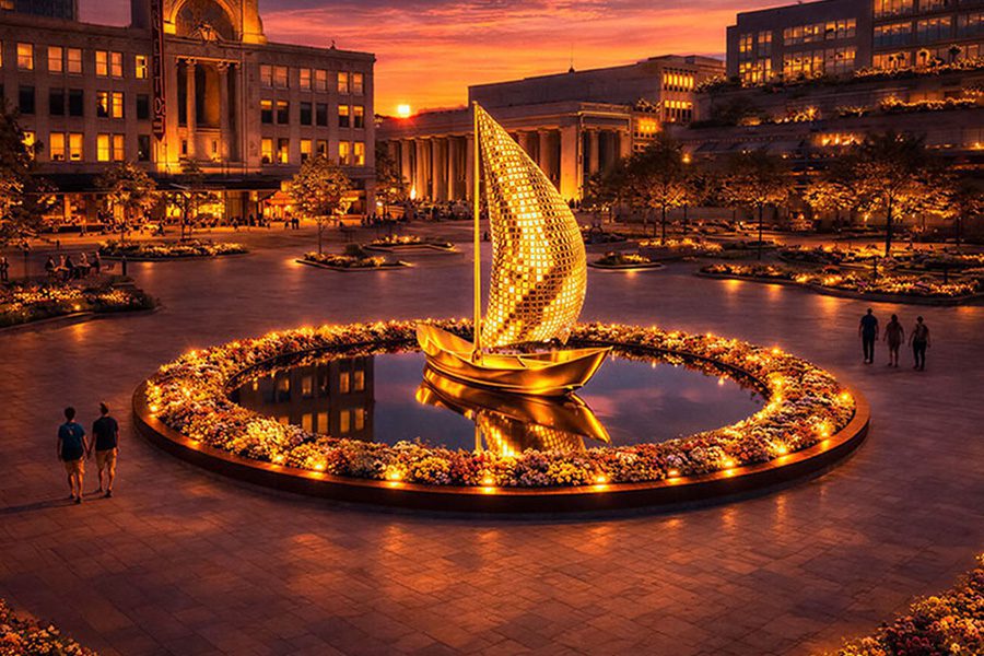 sail boat art kinetic in city public square