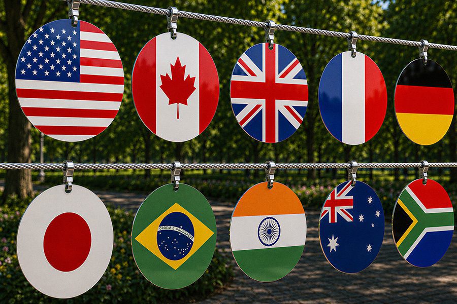 coins on different country flags