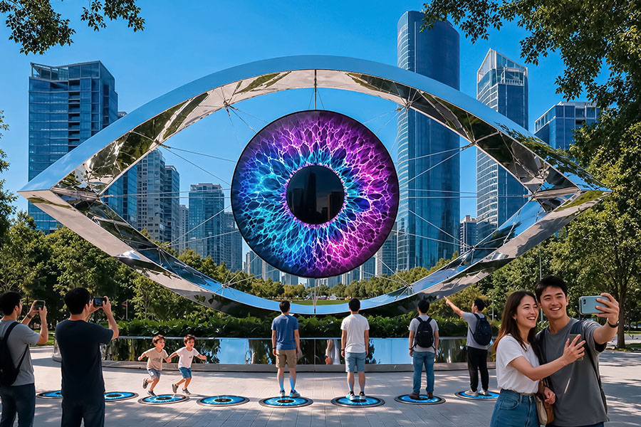 large metal eye intallation in the park 